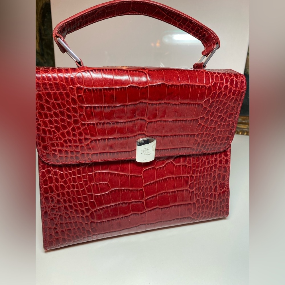 Ralph Lauren red alligator print leather purse
